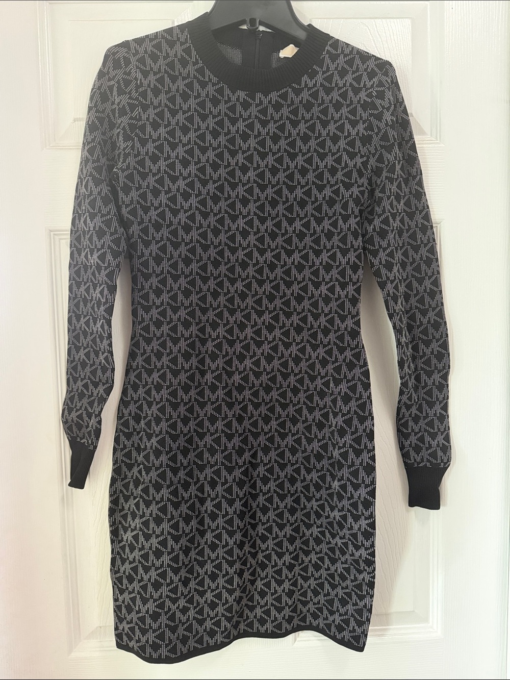 Michael Kors Black MK Logo Long Sleeve Knit Dress XS NWOT